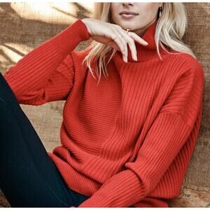 Summersalt The Luxe Merino Cashmere Ribbed Mockneck Sweater in red